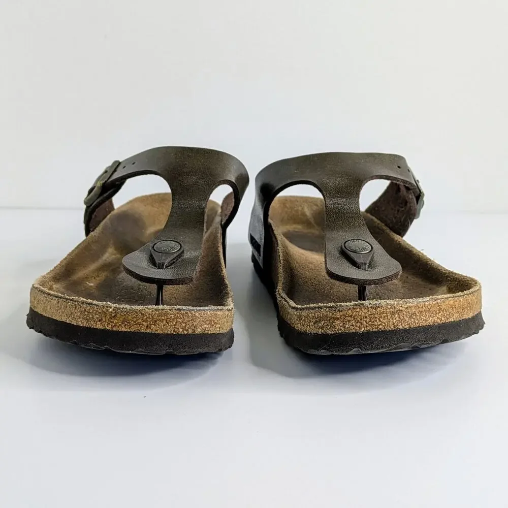 Birkenstock Gizeh Sandals 37 Brown Metallic Thong Flat Cork Footbed 6-6.5